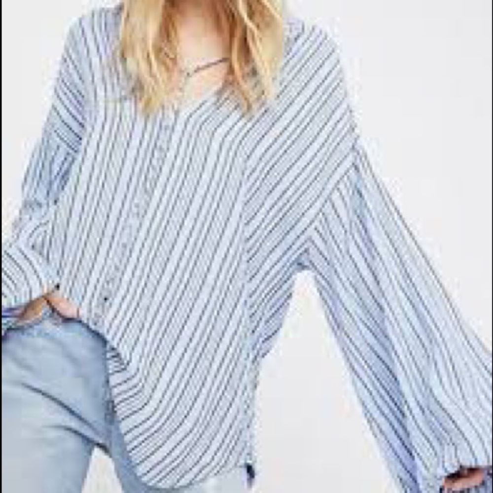 Free People Rhythm of the Night Blue Striped Tunic